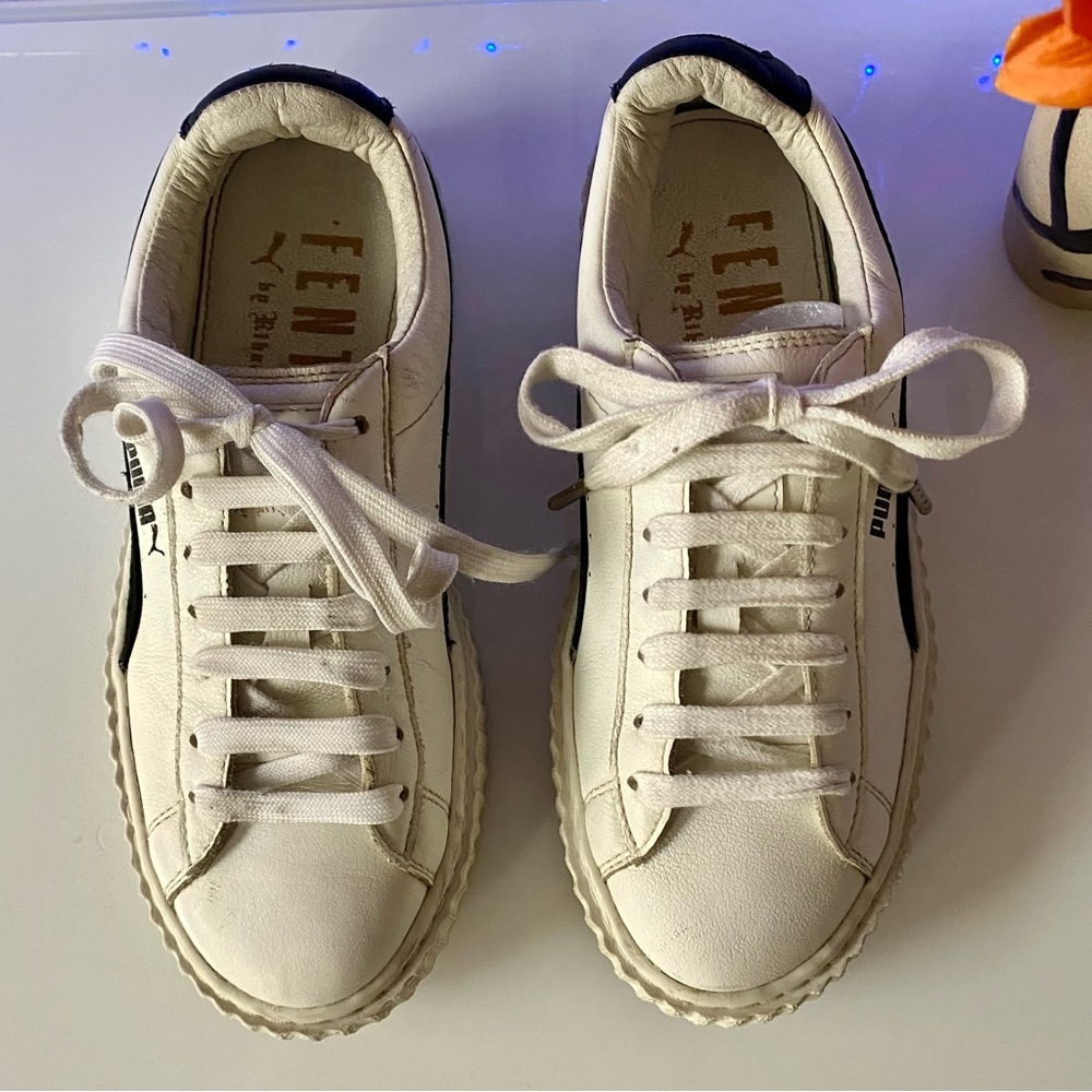 fenty x puma white and black platform sneakers / size 5.5